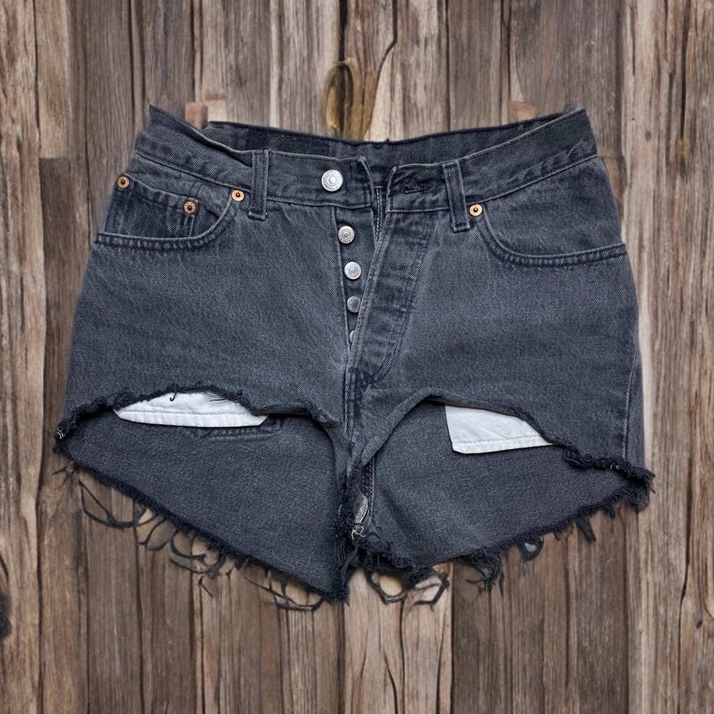 Vintage Levi’s 501 Cut-Off Denim High Waisted Shorts Black Gray